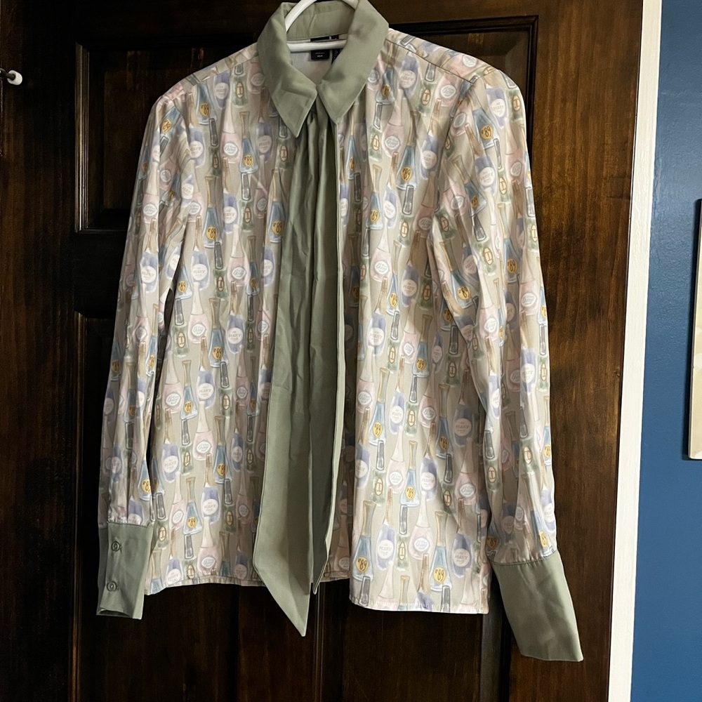 Scarf collar printed silky shirt